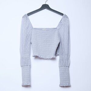 Free People Intimately Sheer Puff Long Sleeve Crop Top Romantic Coquette Grey L